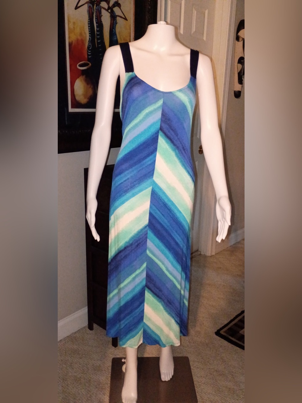 Simply Vera Vera Wang Blue, Teal & White Chevron Maxi Dress